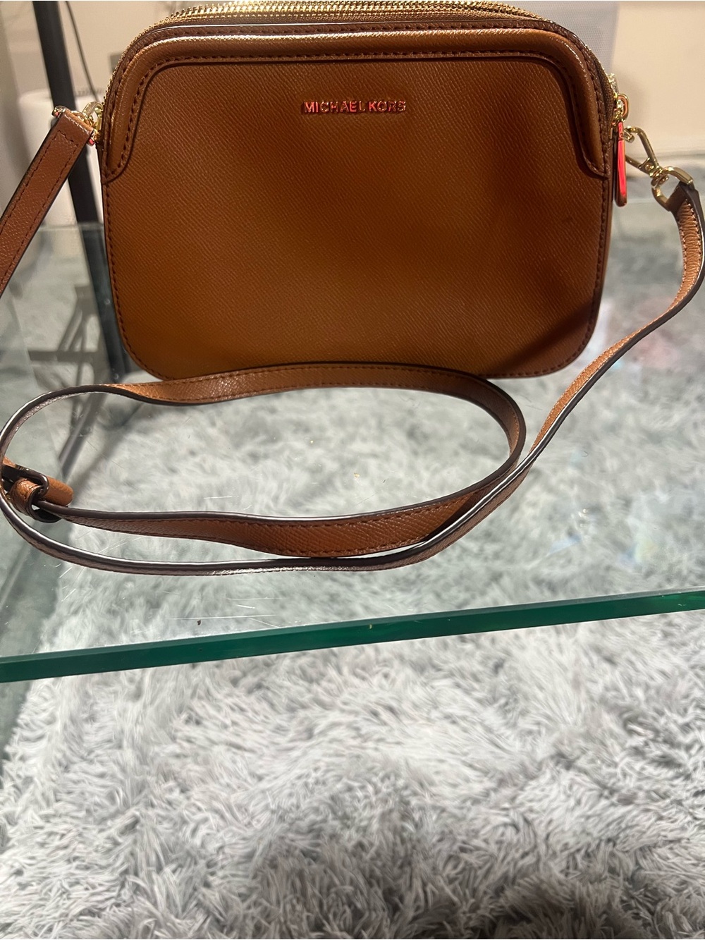 Michael Kors Brown Saffiano Leather Crossbody Camera Bag